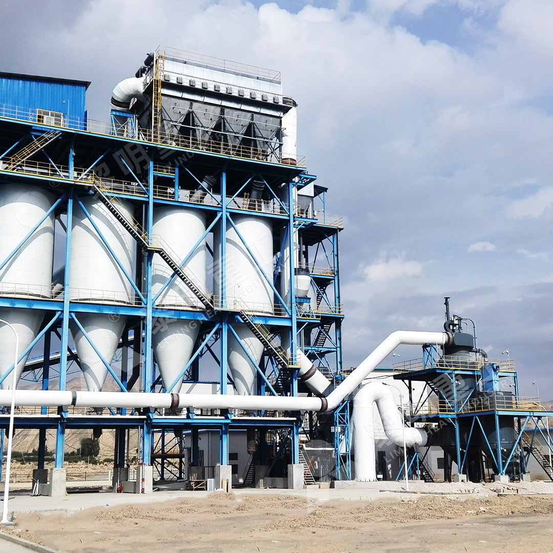 Diagram of a complete calcite grinding system with LM Vertical Mill and bag filter