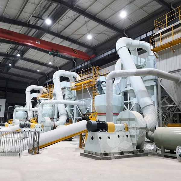 Industrial installation of a Raymond mill system in a limestone processing plant
