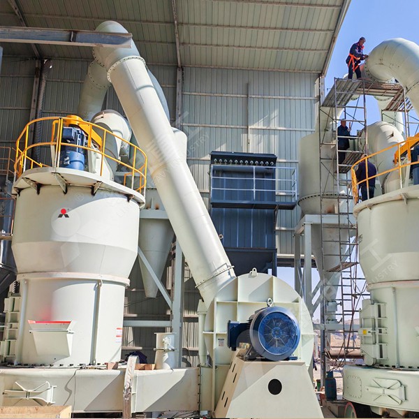 MTW European Type Trapezium Mill with sound-dampening enclosure showing calcium carbonate grinding line