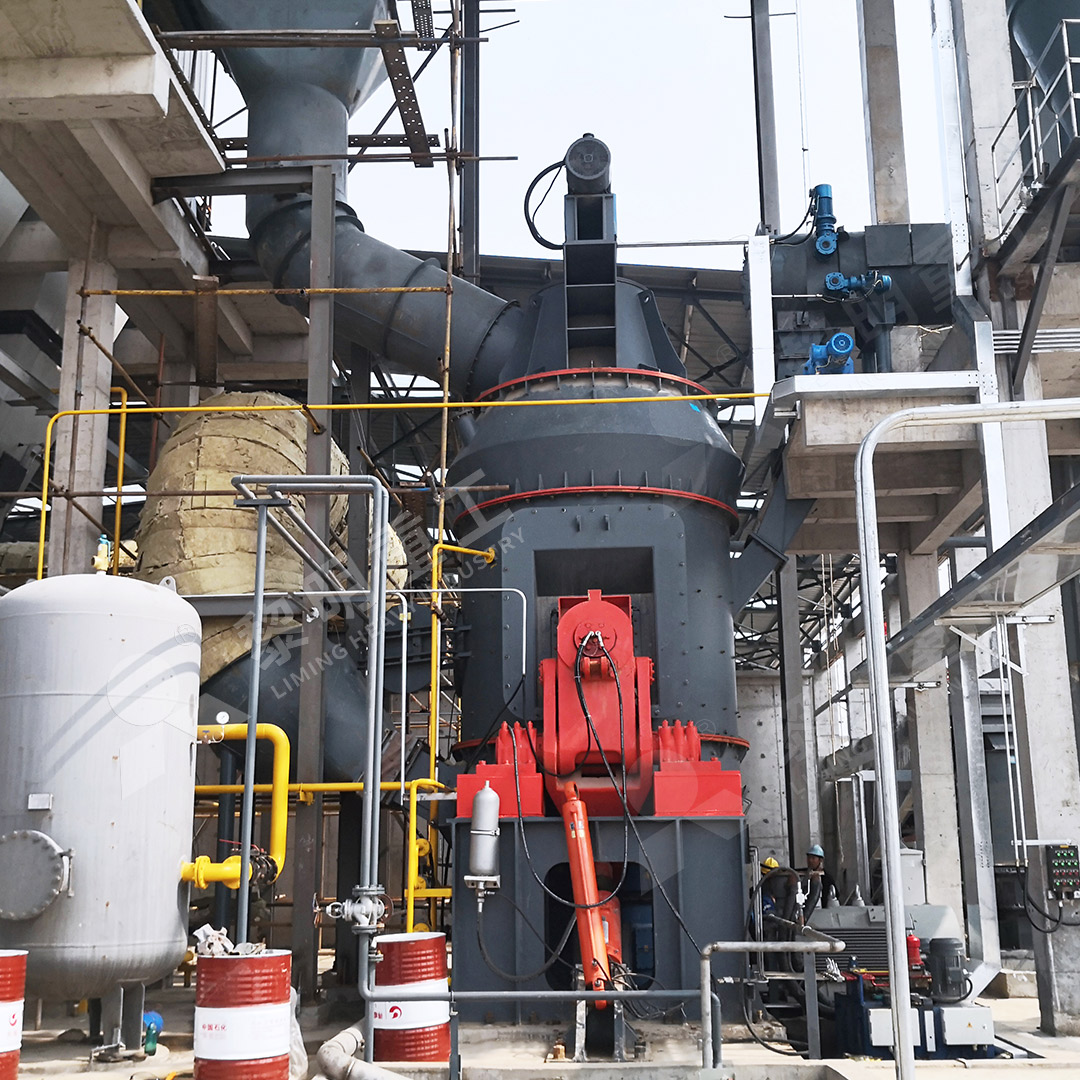 20 TPH marble vertical mill grinding table and rollers in operation for rubber industry filler production