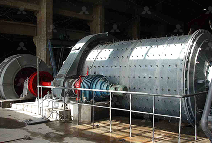 Ball mill interior with ladder liner and steel balls